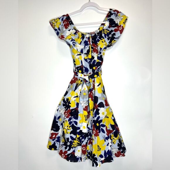 ZARA Floral Print Off The Shoulder Linen Blend Midi Dress XS - Picture 3 of 12